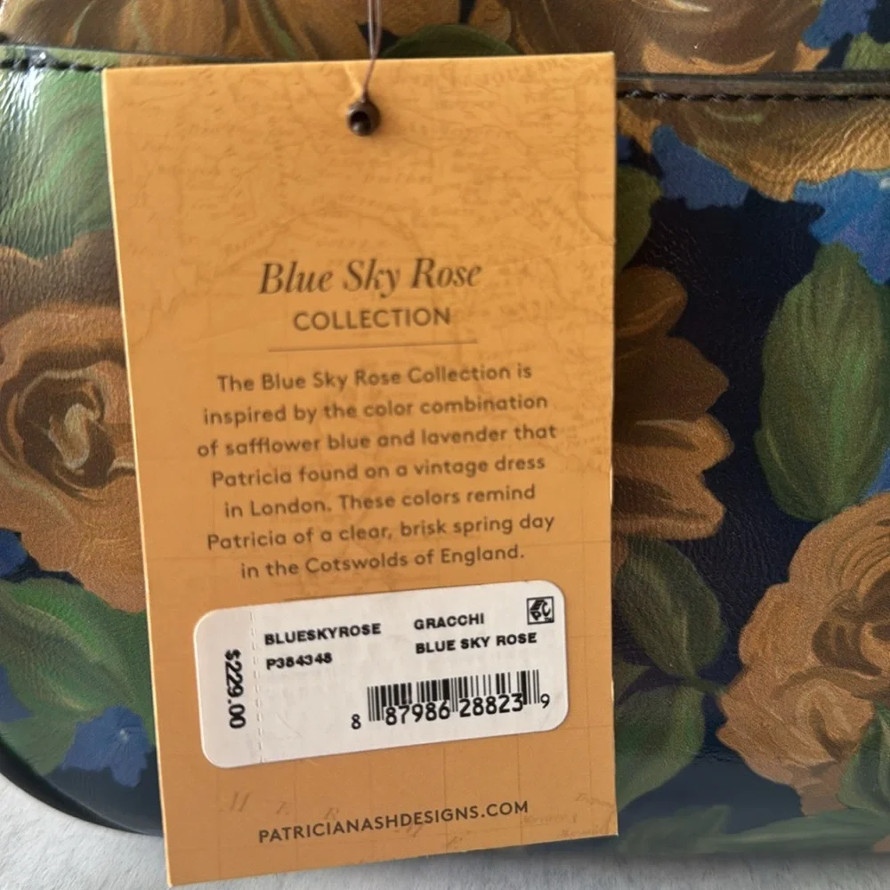 Patricia Nash Gracchi Frame Leather Blue Sky Rose Handbag Xbody Floral Blue